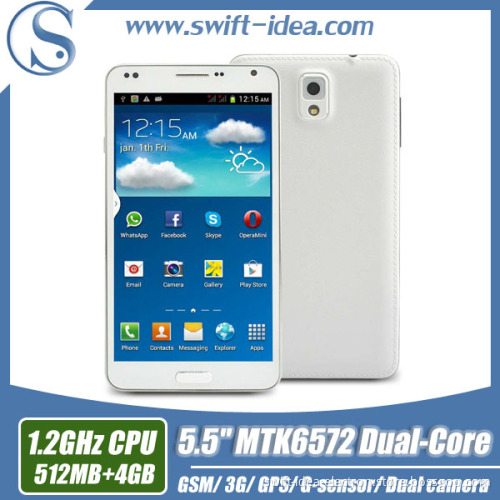 5.5 Inch 512+4 Mtk6572 Dual Core Dual Camera Smart Mobile Phone Android 4.2.2 OS Dual SIM WiFi Cheap Smart Phone (N9000W)